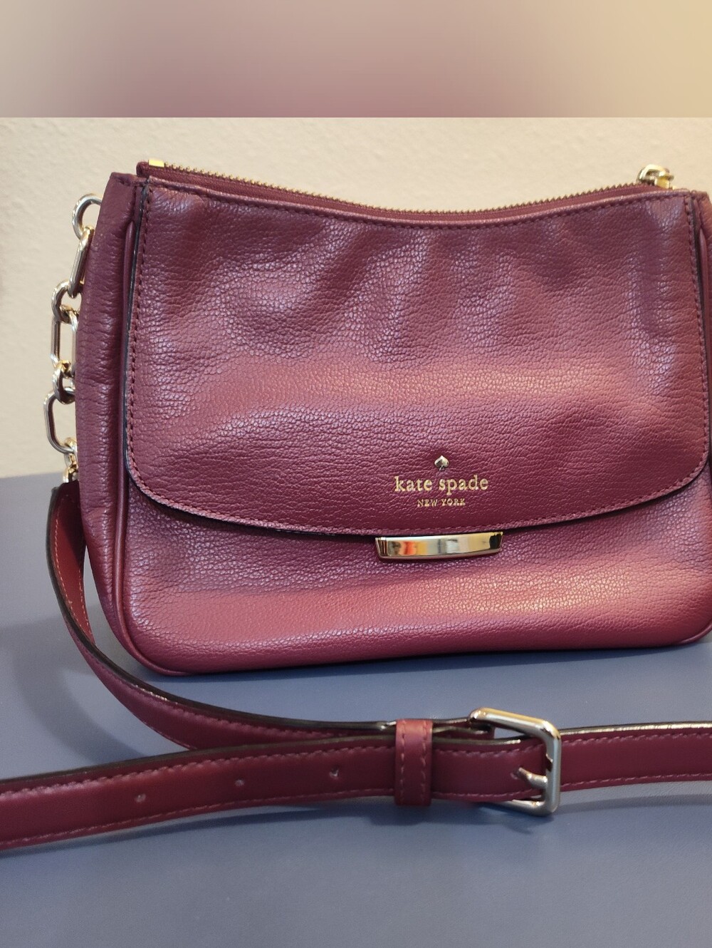 Kate Spade Robinson Lane Burgundy Cherrywood Crossbody Leather Bag Fall Holiday